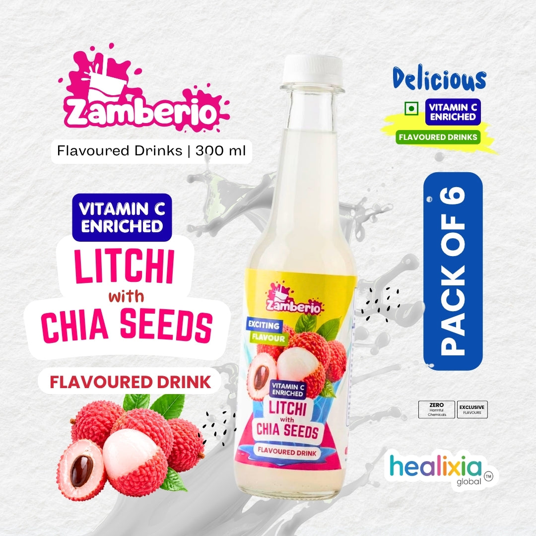 Zamberio Litchi with Chia Seeds Flavoured Drink – Pack of 6