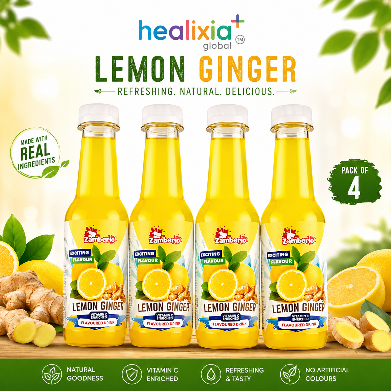 Zamberio Lemon Ginger Flavoured Drink – Pack of 4