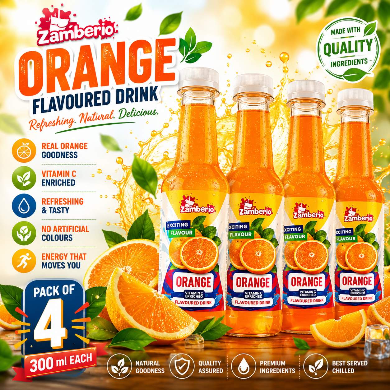 Zamberio Orange Flavoured Drink – Pack of 4