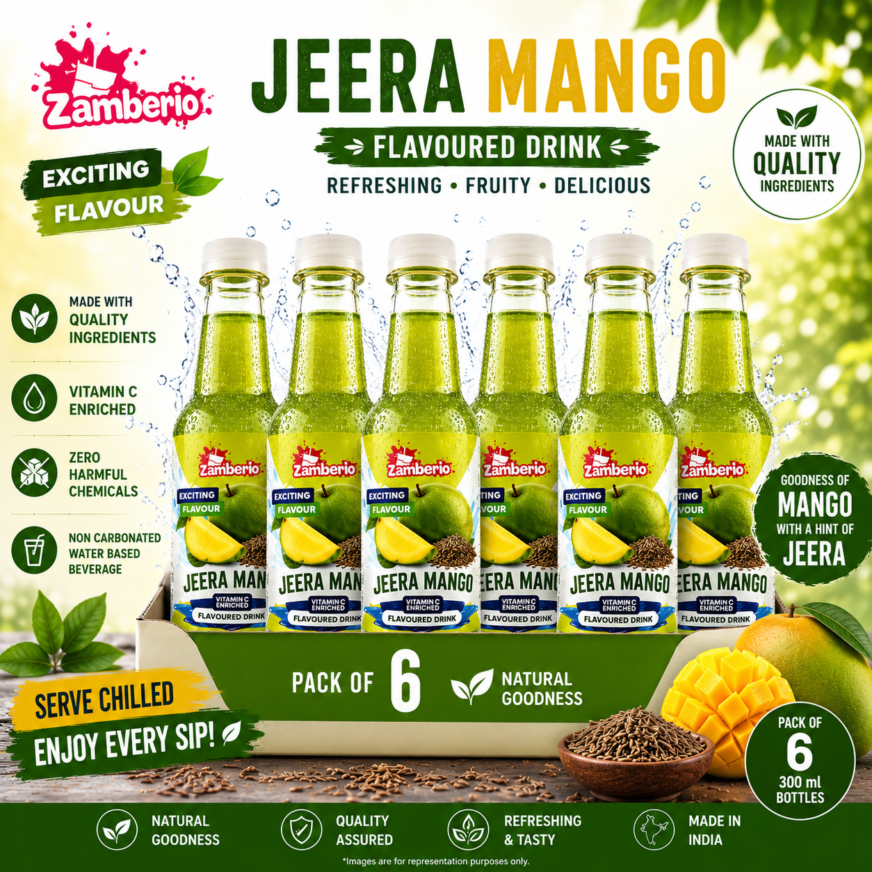 Zamberio Jeera Mango Flavoured Drink – Pack of 6